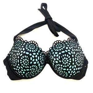 Teal and Black Haltered Bikini Top